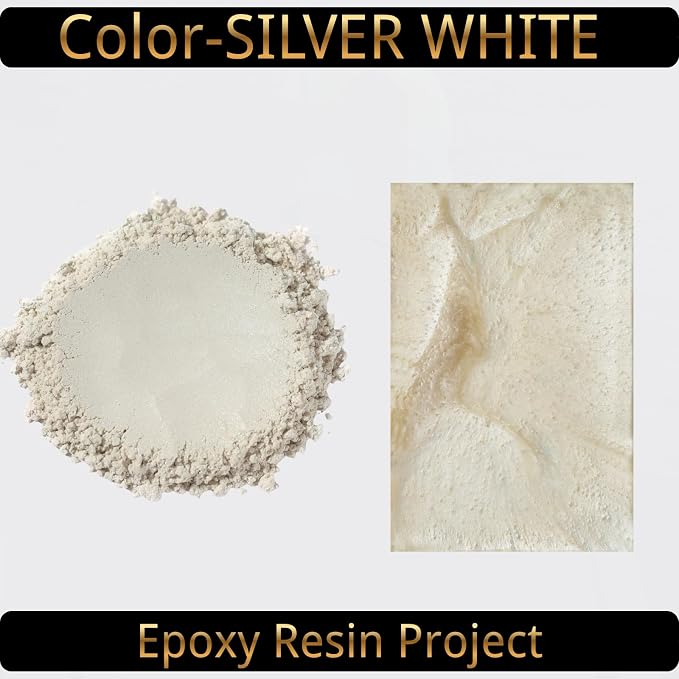 Mica Powder, Silver White, 240g with Scoop, Complies with ASTM D-4236 | For Epoxy Resin, Soap, Bath Bomb, Candle| Safety Material| Odorless| Brilliant Colors