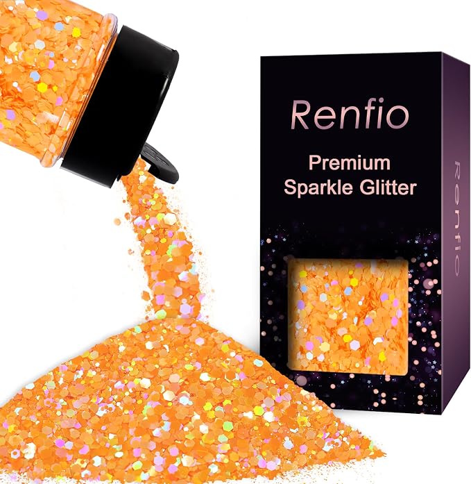 Renfio Holographic Orange Chunky Glitter for Snowglobe Tumbler 1.76oz/50g