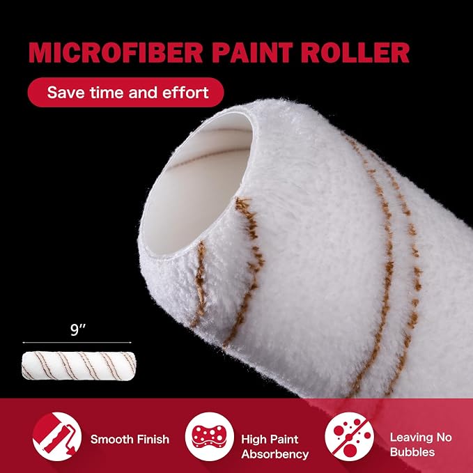 Mister Rui 20-Pack Paint Roller Kit, 4 & 9 Inch Microfiber Sleeves & Frame