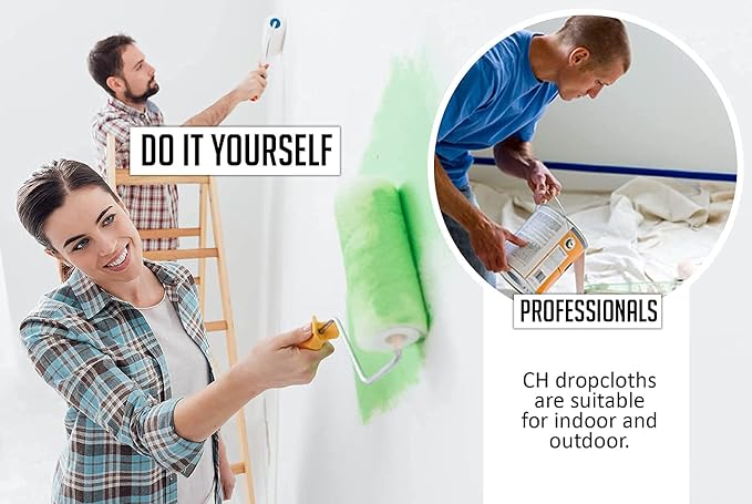 Canvas Painters Drop Cloth (Size 9 x 12 Feet - Pack of 2) - Pure Cotton Paint Drop Cloth for Painting, Curtains, Furniture & Floor Protection - All Purpose Thick Canvas tarp with Double Stitched Edges