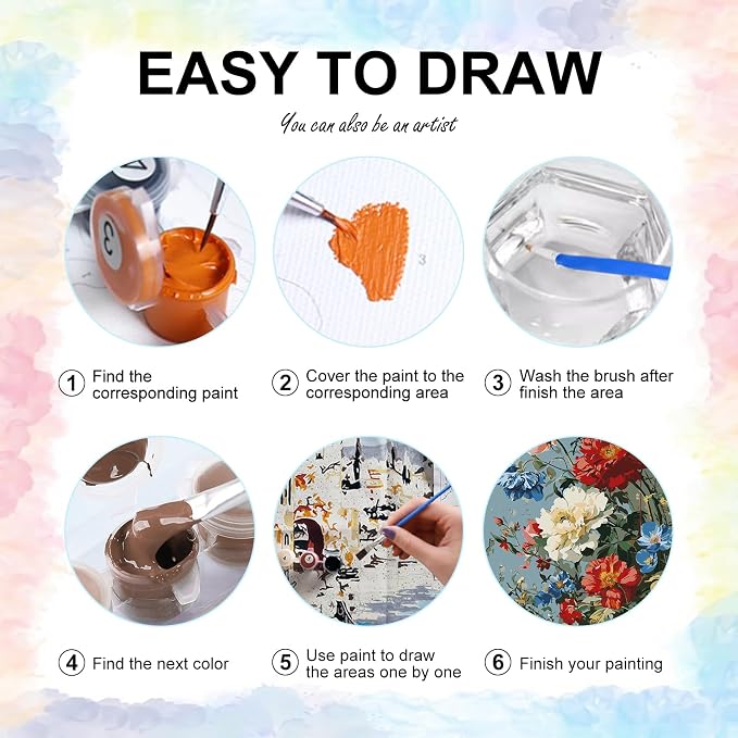 Yezavesu Flowers Paint by Numbers Kit for Adults Without Frame 16x20 in | Vintage Flowers Paint by Numbers for Adults Beginner, DIY Acrylic Painting, Stress Relief Craft Kits, Home Wall Decor Gift