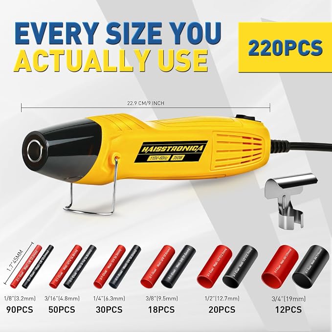 haisstronica 220PCS Heat Shrink Tubing Kit with 350W Mini Heat Gun
