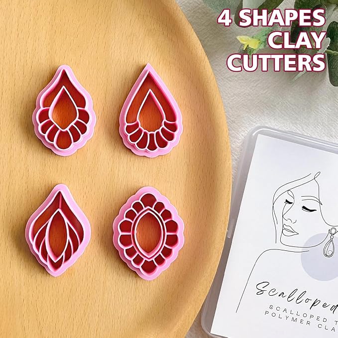 Keoker Scalloped Drop Polymer Clay Cutters,4 Shapes Polymer Clay Dangle Earring Cutters