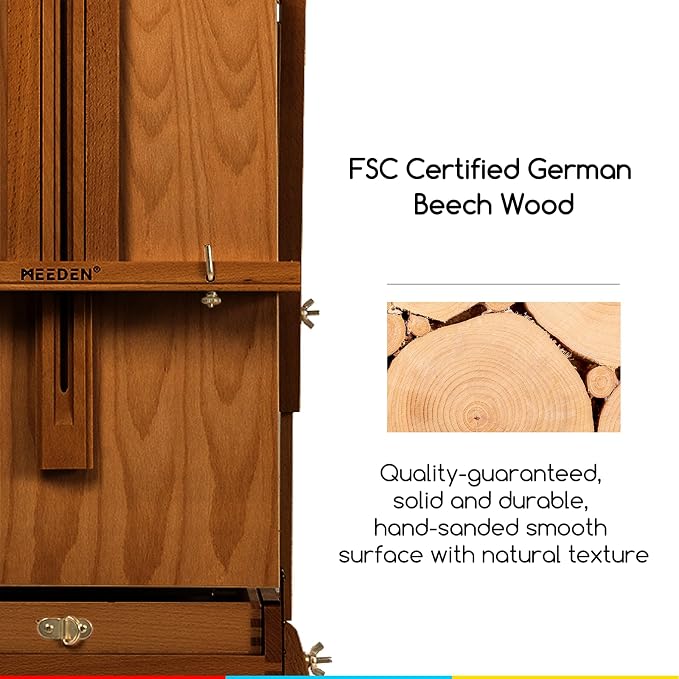 MEEDEN Portable French Easel for Painting: Beech Wood Plein Air Art Easel | Wooden Sketchbox for Outdoor Travel - Studio Art Easel Stand with Metal Side Tray - Holds Canvas up to 34"- Walnut