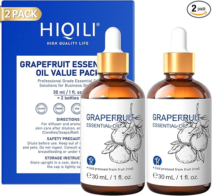 HIQILI Grapefruit Essential Oil Set for Skin Care, Diffuser