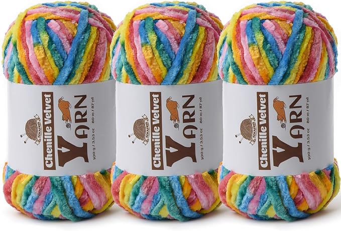 Chenille Crochet Neon Yarn 3 Pack