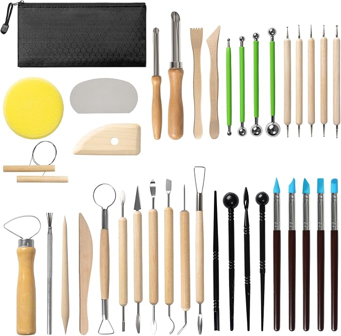 Mepubby 38 Pcs Pottery Tools & Air Dry Clay Tools Kit – Modeling Tools Set for Carving, Shaping, Molding & Crafting – Ideal for Polymer Clay, Ceramic, Air Dry Clay – for Beginners, Hobbyists, Artists