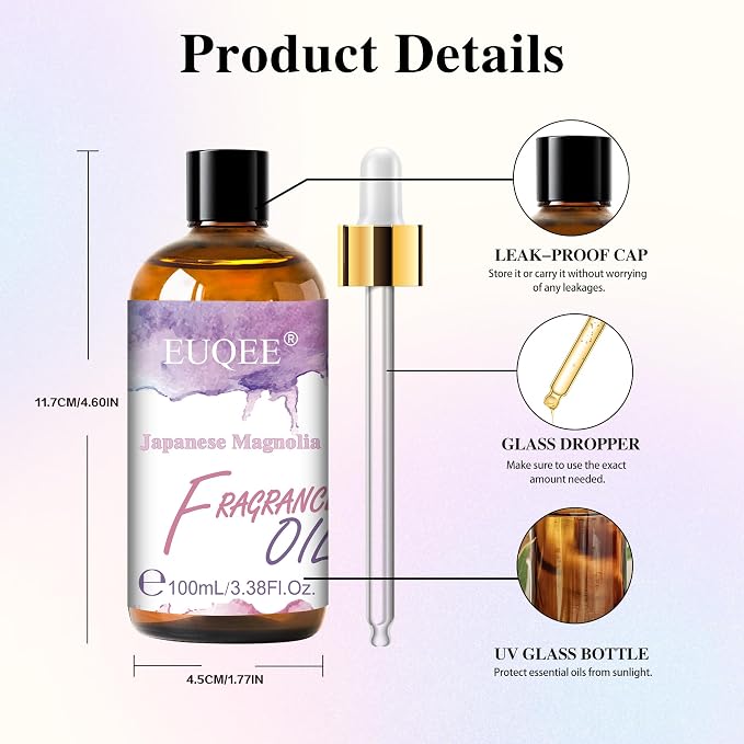 EUQEE Japanese Magnolia Fragrance Oil 3.38 Fl Oz/100ML Elegant Floral Scent