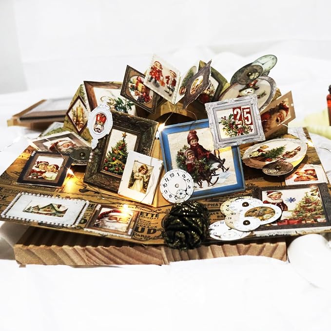 CATaireen Vintage Junk Journal Items Kit Pre Cut Paper Cards Cutout Cardstock Art Aesthetic Decor Hollow Out Craft Elements Small Embellishments Supplies for Adults Scrapbook Pack (Photo Frame Dark)