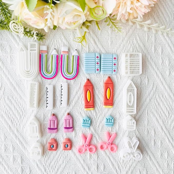 School Supplies Polymer Clay Cutters Set – Molds, Clay Cutters for Polymer Clay, Clay Earring Tools