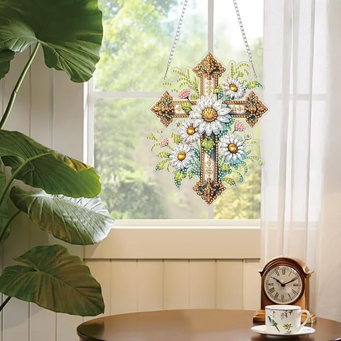 RYMILIE Hanging Diamond Art Kits for Adults Christian Floral Cross