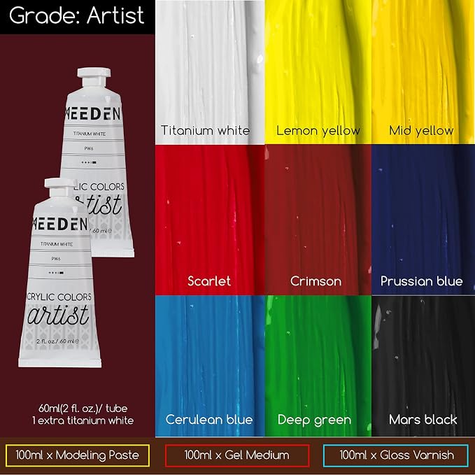 MEEDEN Art Set with French Easel: Acrylic Painting Kit for Adult Artists | Complete Starter Kit with 10–60ML Acrylic Paints and Paintbrushes for Beginners and Professional Artists