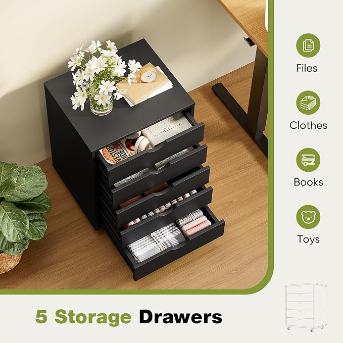 Sweetcrispy 5 Drawer Wooden Dresser, Storage Cabinets, Room Organization