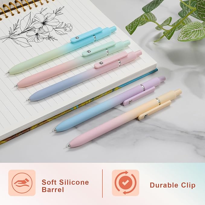 FIOVER 5pcs Gel Pens Black Ink Medium Point 0.7mm Pens