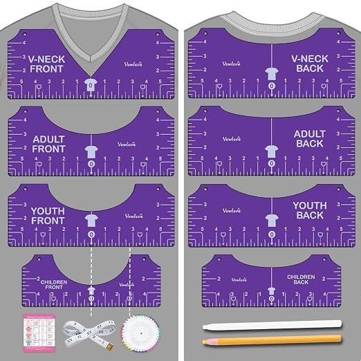 Vowlove T-Shirt Alignment Ruler for Shirt Design Placement and Heat Press | Front and Back Placement Guide for Cricut Accessories, Iron-On Vinyl, Dtf Transfers Ready to Press and Sublimation Printers