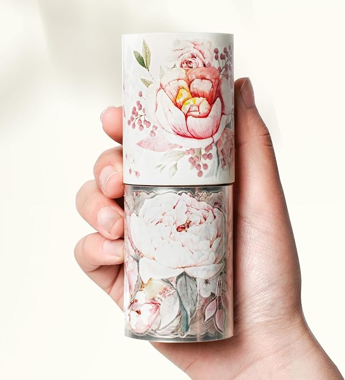WT Pre-Cut Pink Velvet Wide Washi Tape, Single Roll, Original Designs, Elegant Floral Aesthetic, Decorative Japanese Paper Tape for Journaling, Scrapbook, Planner, DIY Crafts, Bujo Supplies, 60mm×5m