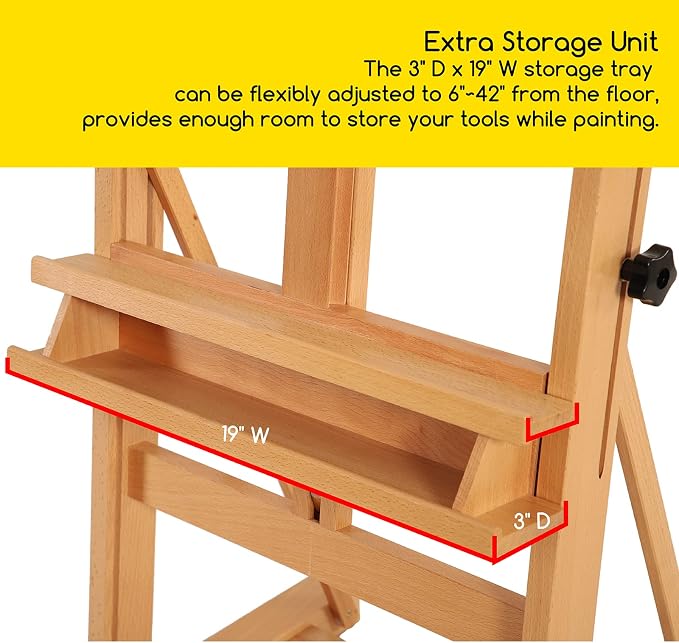 MEEDEN Studio Wood H-Frame Easel: Art Easel with Storage for Artist | Beech Wooden Artist Painting Easel - Floor Easel with Movable Tilting for Adults Artist Art Students Beginners Natural