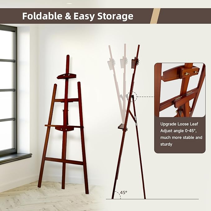 Adjustable Walnut Pine Wooden Painting Easel, Art Easel Stand