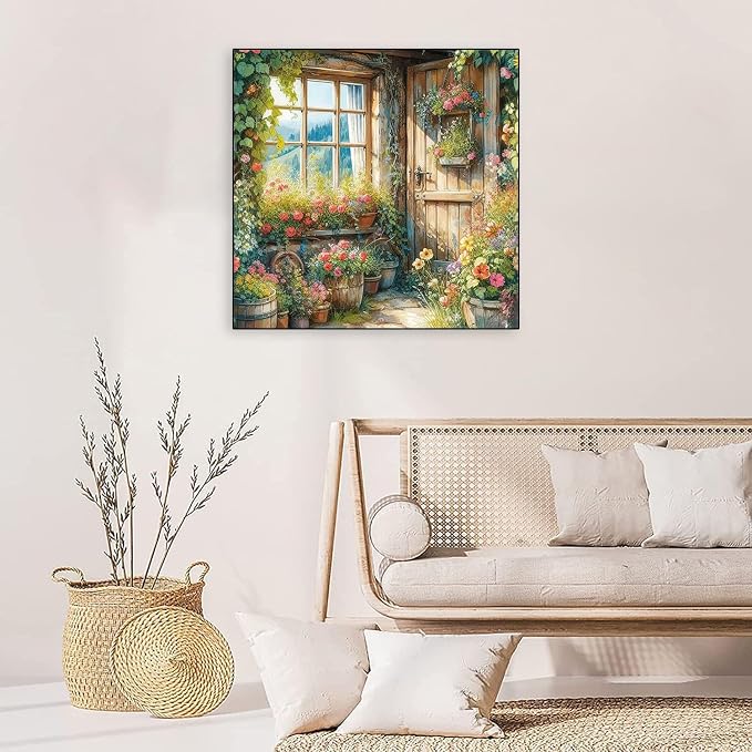 Accompany Wind Diamond Painting Kits for Adults, Windows Flower Diamond Art Kits for Beginners,5D Round Full Drill Diamonds Gem Art Crafts for Home Wall Decor Gifts 14x14 Inch