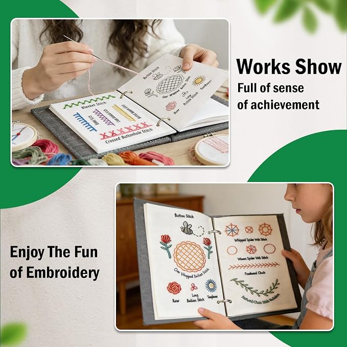 Upgraded Embroidery Stitch Book Kit, 106 Patterns DIY Book Embroidery Kit
