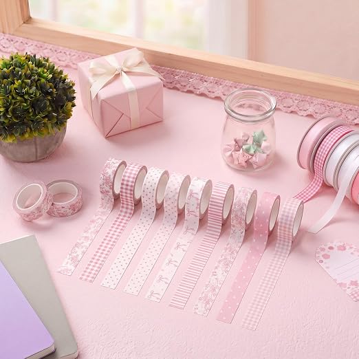 Gueevin 24 Rolls Floral Washi Tapes Set Scrapbook Supplies, Coquette | 15 mm Watercolor Flower Washi Tapes, Back to School DIY Craft Arts, Junk Journaling Planner Gift Wrapping Supplies