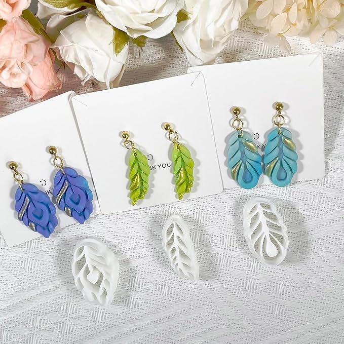 Xaekicr Polymer Clay Cutters Feather Leaf Set – 3PCS Boho Clay Earring Cutters for Polymer Clay Jewelry, Hollow Leaf Clay Cutters Shapes and Tools for DIY Earrings and Crafts