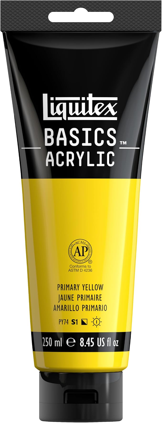 Liquitex BASICS Acrylic Paint, 8.5-oz Tube, Primary Yellow | Medium Viscosity, Satin Finish, Lightfast, Fine Art Pigments, Range of Opacities, Easy Blending
