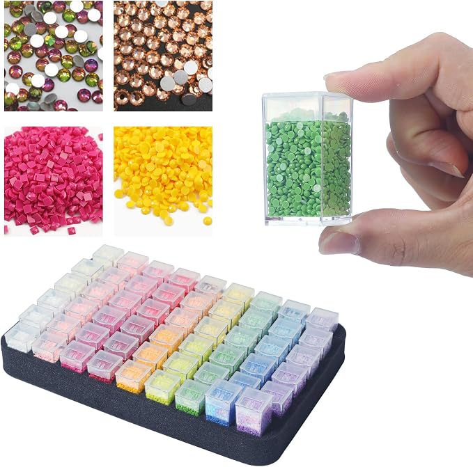 Douorgan Diamond Painting Storage Containers Diamond Painting Accessories and Tools Portable Organizer Shockproof Diamond Art Storage Case Jewelry Beads Storage Box (54 Square Jars)
