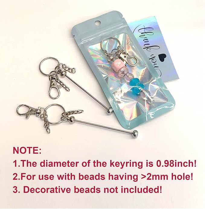 42/84/126 Pcs Beadable Keychain Bars Bulk Blank DIY Beaded Keychain Making Supplies with Bag Thank You Card