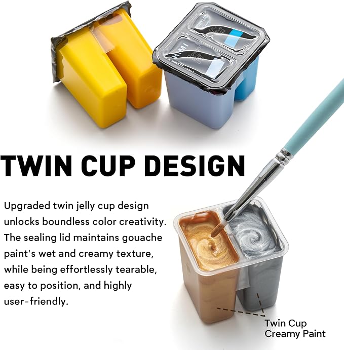 HIMI Twin Cup Jelly Acrylic Paint Set, 36 Colors 12g, High Viscosity, Blendable, Paints on Rocks Crafts Canvas Wood, Fabric, Ceramic & Stone, Art Craft Paints Gifts for Artists Beginners & Painters