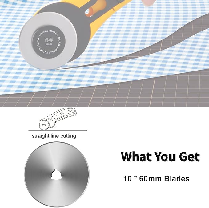 60mm Rotary Cutter Blades 10 Pack Replacement Blades Fits Fiskars, OLFA,Martelli,Dremel,Truecut,DAFA for Quilting Scrapbooking Sewing Arts & Crafts Sharp and Durable Cutter Blade