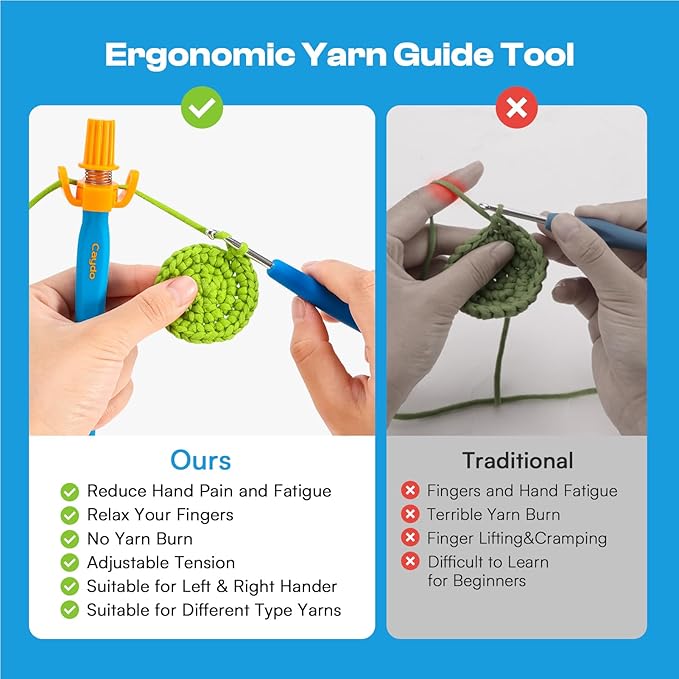 Crochet Tension Tool for Beginners, Ergonomic Yarn Guide Holder | Tension Control Crochet Helper, Comfort Handle for Left & Right Hander, Portable Crochet Accessories for Crocheters &Knitters
