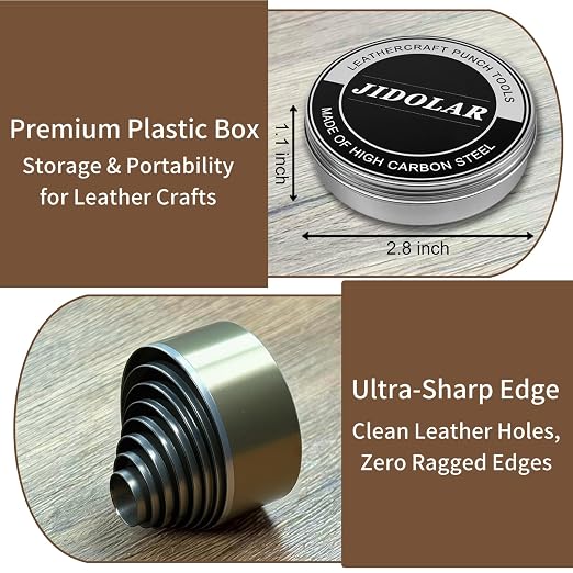 Leather Circle Cutter Tool Set, 8 Pieces Circle Punch Tools 15 20 25 30 35 40 45 50mm, High Carbon Steel Round Cutting Dies - Leather Hole Punch Tool Kit for DIY Leathercrafts