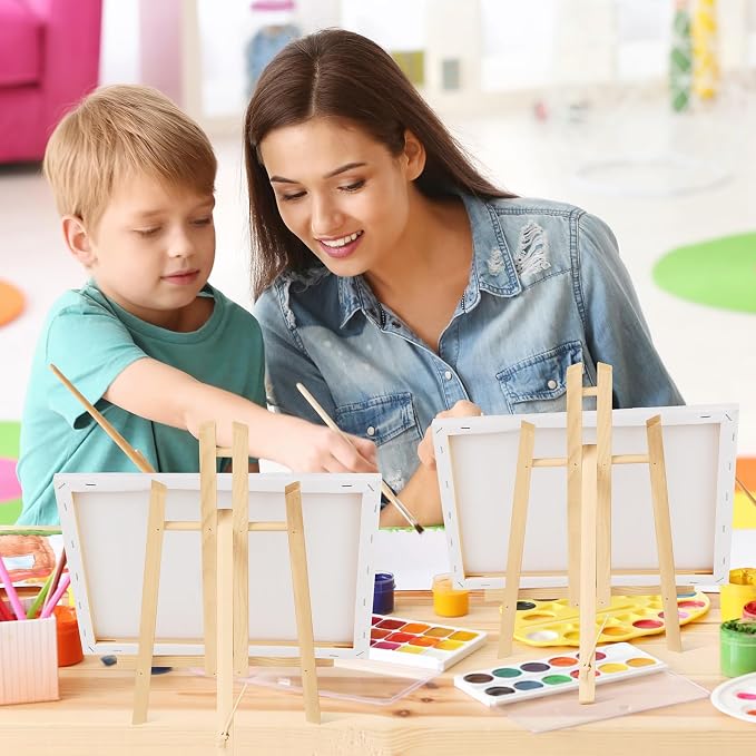 ESRICH 8 Pack 11.8" Wood Easels, Tabletop Easel for Painting | Painting Party, Displaying Canvas, Kids Student Table School Desktop, Portable Canvas Photo Picture Sign Holder