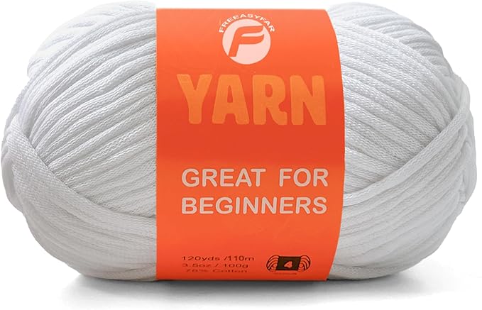 3.5Oz Beginner-Friendly Yarn for Crocheting and Knitting;Worsted-Weight Medium #4;Cotton Blend Yarn for Beginners with Easy-to-See Sitches,Great for Amigurumi DIY (White,1 Skein)