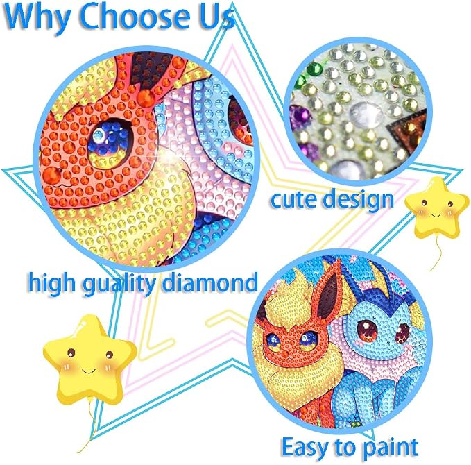 Fuinkqe Diamond Art Kits for Kids with Frame, Cartoon Diamond Painting Kits for Kids Ages 4-8-12, Easy Kid Gem Mosaic Kits with Beautiful Package for Gift Home Wall Decor (7x7 inch)