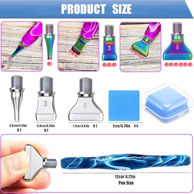 Diamond Art Tools Diamond Painting Accessories Kits with Screw Metal Tip Diamond Painting Pen Drill Bead Dot Pens for Art Craft Nail No Longer Loose (Blue Pen Silver 3)