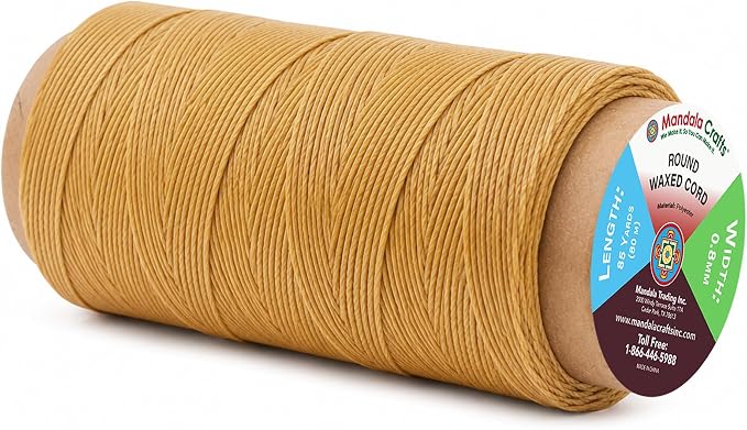 Mandala Crafts 80M 0.8mm Khaki Round Waxed Thread for Leather Sewing