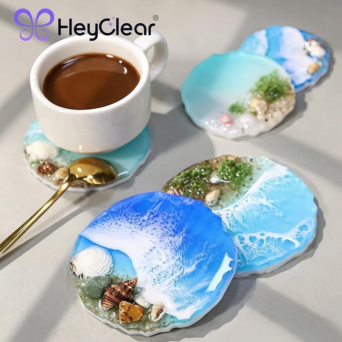 HeyClear 8-Cavity Coaster Resin Molds - 4 Different Diameter Wave Shaped Silicone Casting Molds for Epoxy Resin DIY Coasters & Resin Crafts