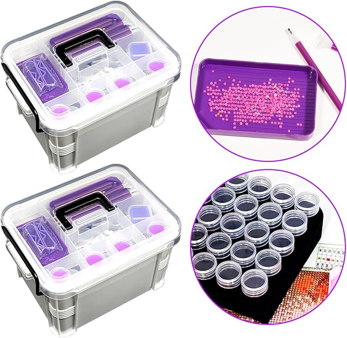 CXJINZE 111 Pcs Diamond Painting Tools Accessories Storage Kit, Purple