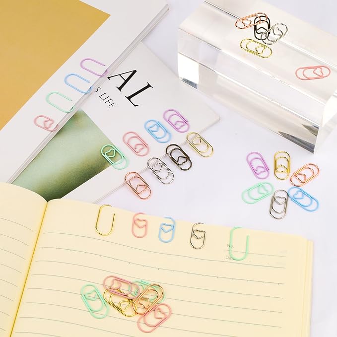 80 Pcs Heart Paper Clips - Love Heart-Shaped Small Clip Metal Journaling Clamps, Colorful Decorative Cute Paper Clips for Women, Document Note Sorting & Organizing