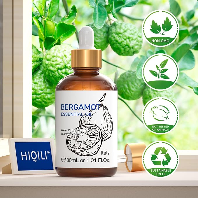 HIQILI Bergamot Essential Oil for Skin, Diffuser & Hair