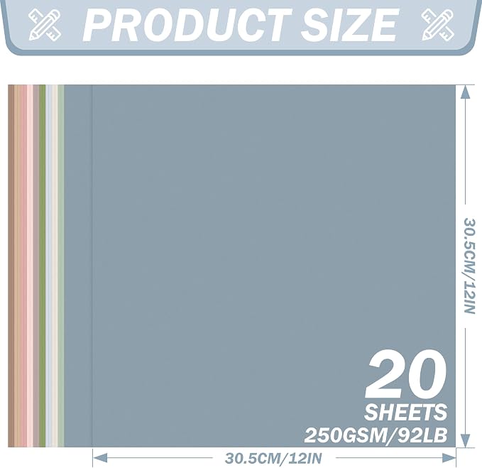 12x12 Inch Cardstock Morandi Mixed Colors 250GSM/92LB 20 Sheets Card Stock