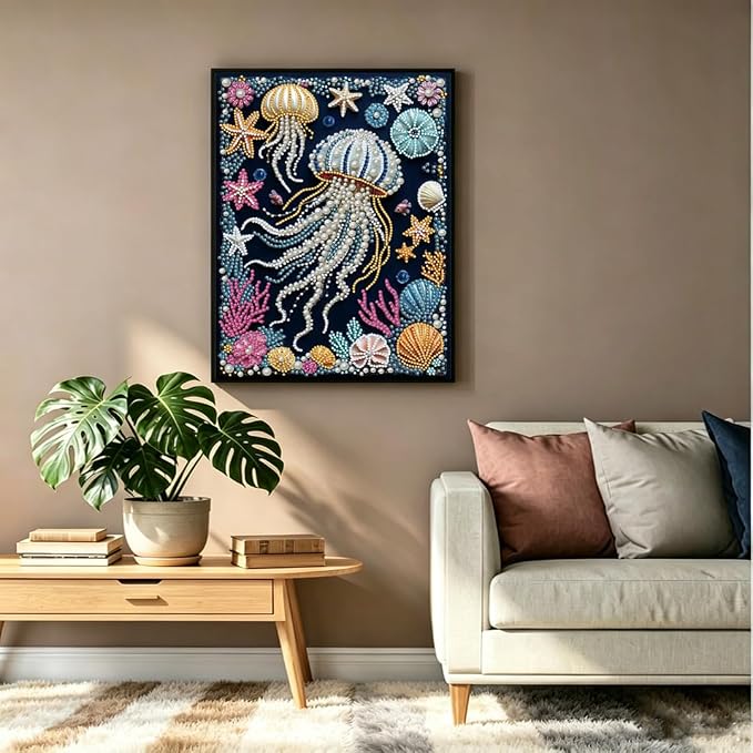 Jellyfish Pearl Diamond Art Kits for Adults,Full Drill Wall Art 12 x 16 in | 5D diamond painting,DIY Diamond Dots Gem Art Craft for Home Decor