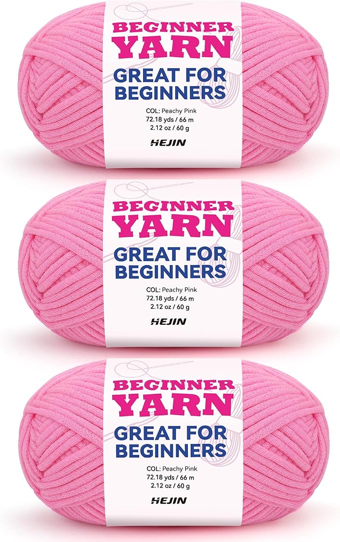 3x60g Peach Yarn for Crocheting and Knitting;3x66m (72yds) Cotton Yarn for Beginners with Easy-to-See Stitches;Worsted-Weight Medium #4;Cotton-Nylon Blend Yarn for Beginners Crochet Kit Making