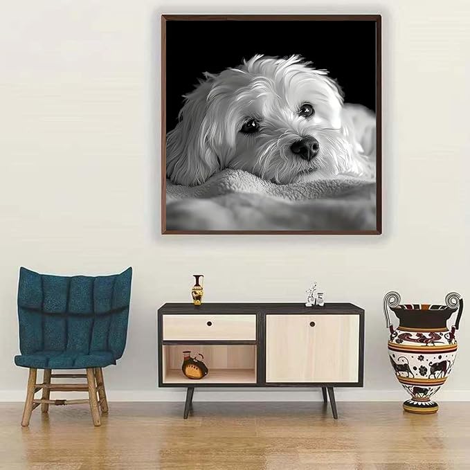mrpwnle Diamond Art Kits for Adults, Cute Dog Diamond Painting Kits | White Dog Diamond Art Painting Kits for Adults Beginners, DIY Full Round Drill Gem Art Crafts Kit for Home Decor 12x2 inch