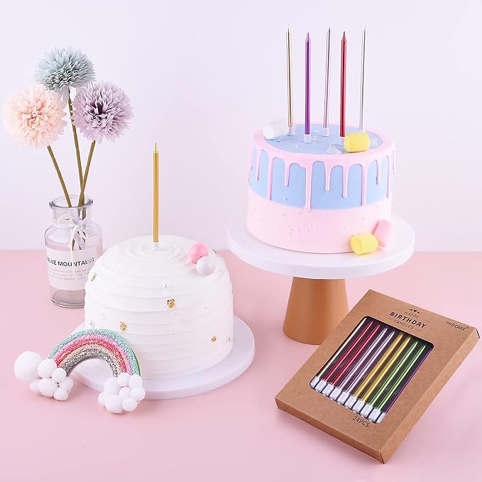 PHD CAKE Colorful Long Thin Metallic Birthday Candles, Gold Champagne Rose Gold Green Red Purple, Cake Candles, Birthday Parties, Wedding Decorations, Party Candles