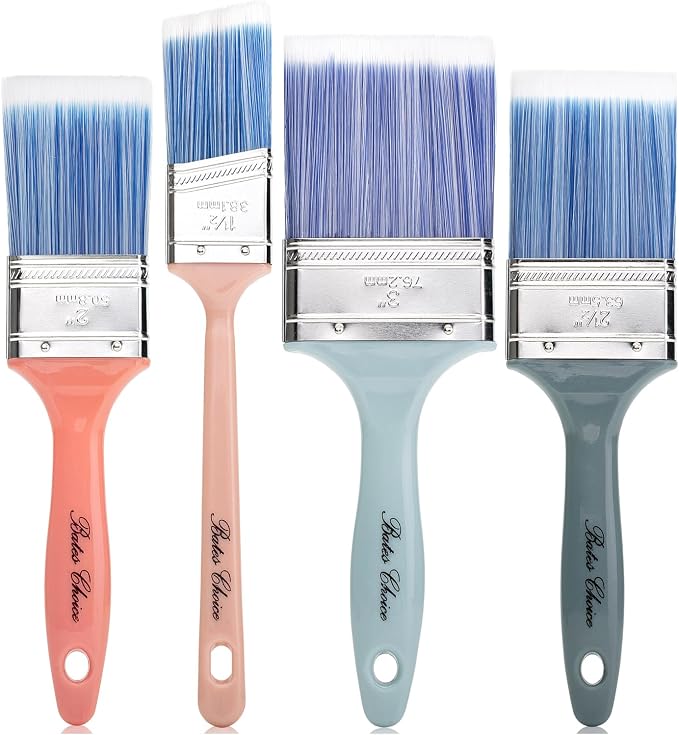 Bates Vintage Color Plastic Handle Paint Brushes - 4 Pack, Stain & Furniture Brushes, Ideal for Walls & Painting