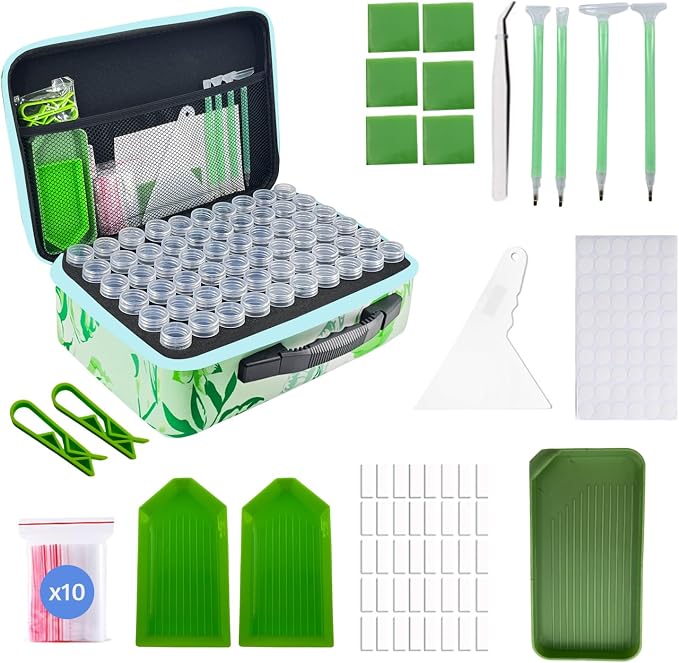 120 Slot Diamond Painting Storage Containers | Green 120-slot storage box with tools & accessories for diamond art