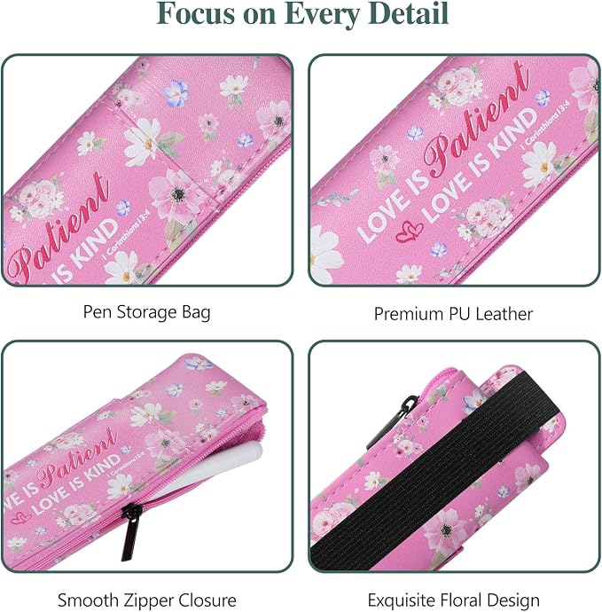 MoKo Elastic Pen Holder for Notebook, 4 Pack PU Leather Pouches with Pocket